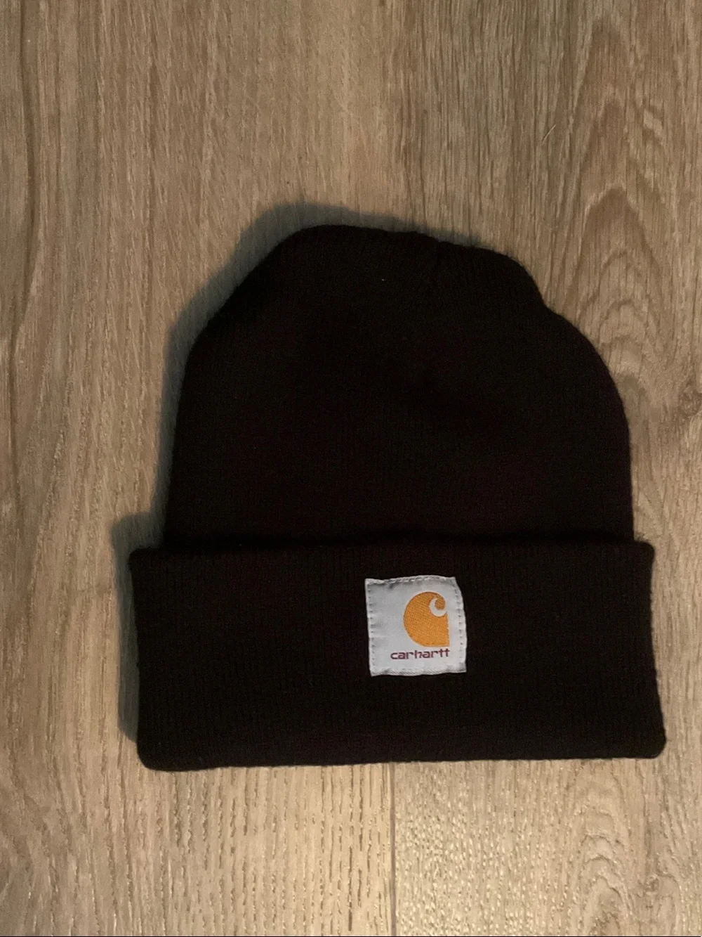 Carhartt Black Cuffed Knit Beanie with Yellow Logo Patch